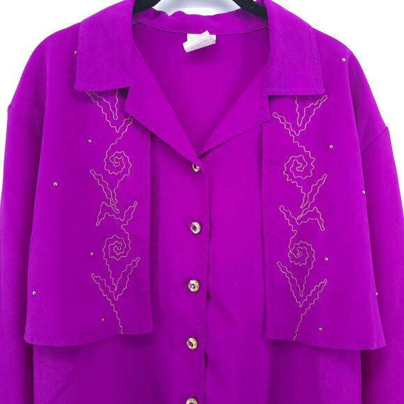 Vintage G.W Division of Graff Western Jeweled Button Down Studded Boho Blouse M - Picture 2 of 13